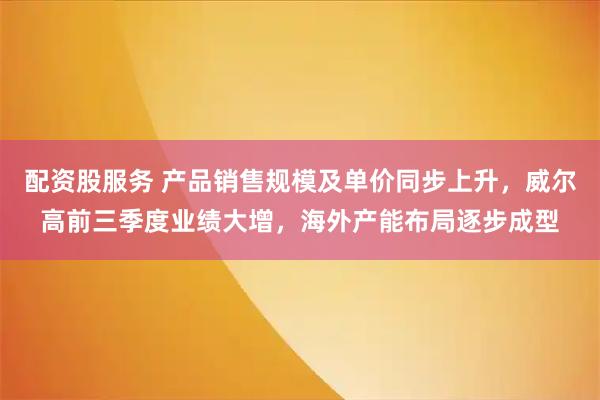 配资股服务 产品销售规模及单价同步上升，威尔高前三季度业绩大增，海外产能布局逐步成型
